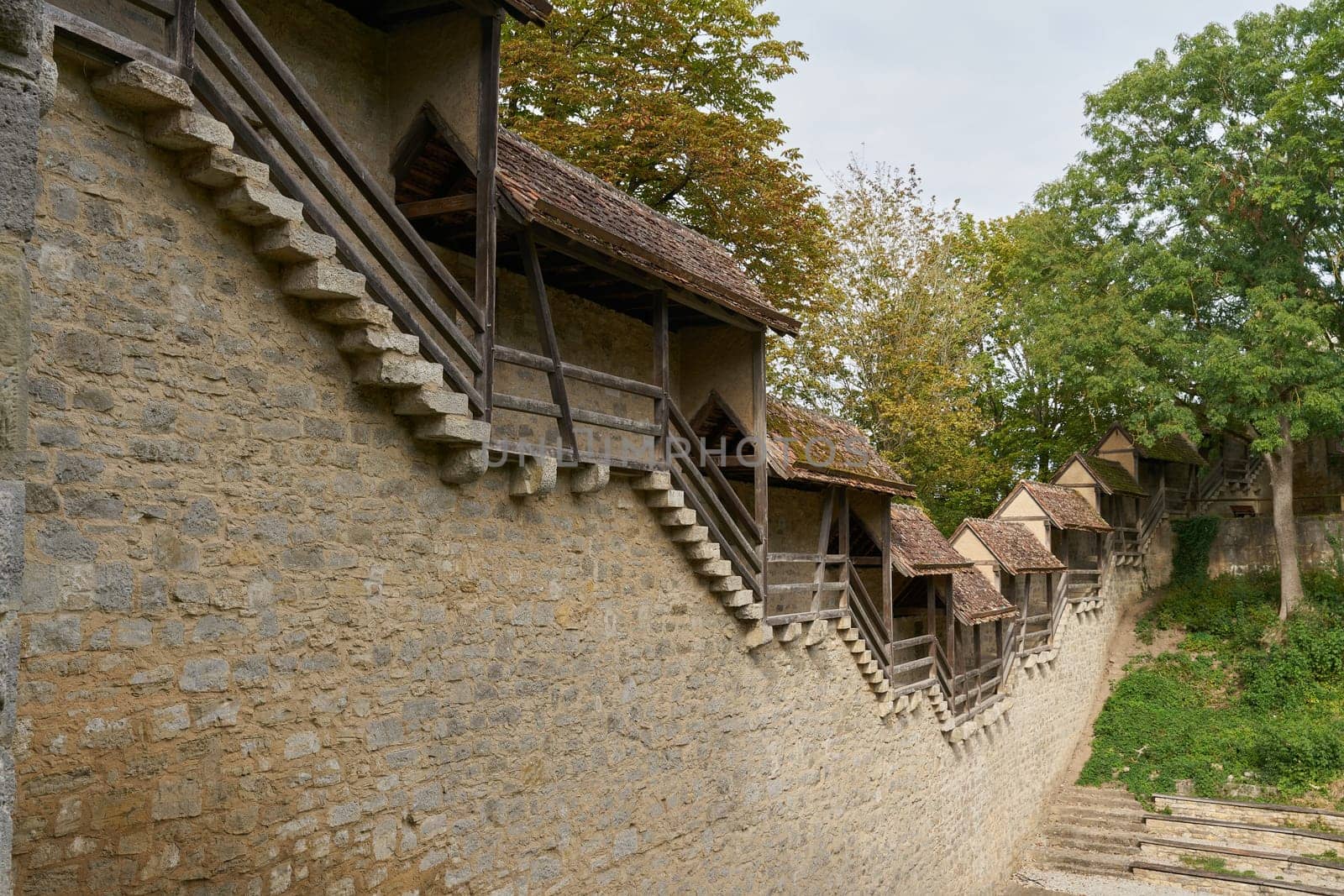 Circular route along the town wall in the old town of Rothenburg ob der Tauber in Germany
