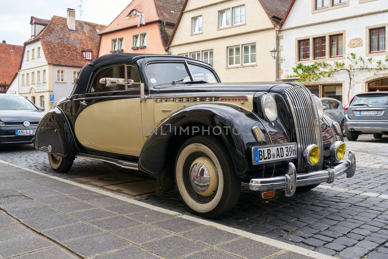 Rothenburg ob der Tauber, Germany – September 23, 2024: old vintage car Opel Admiral on the streets of Rothenburg ob der Tauber in Germany