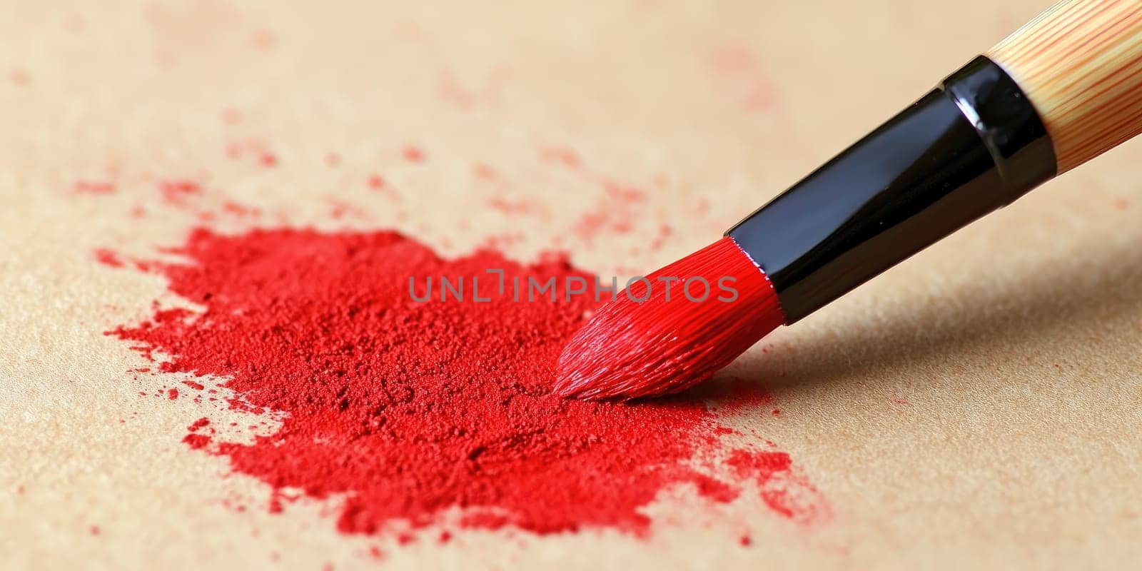 Artistic expression with chinese calligraphy brush and red ink for creative designs.