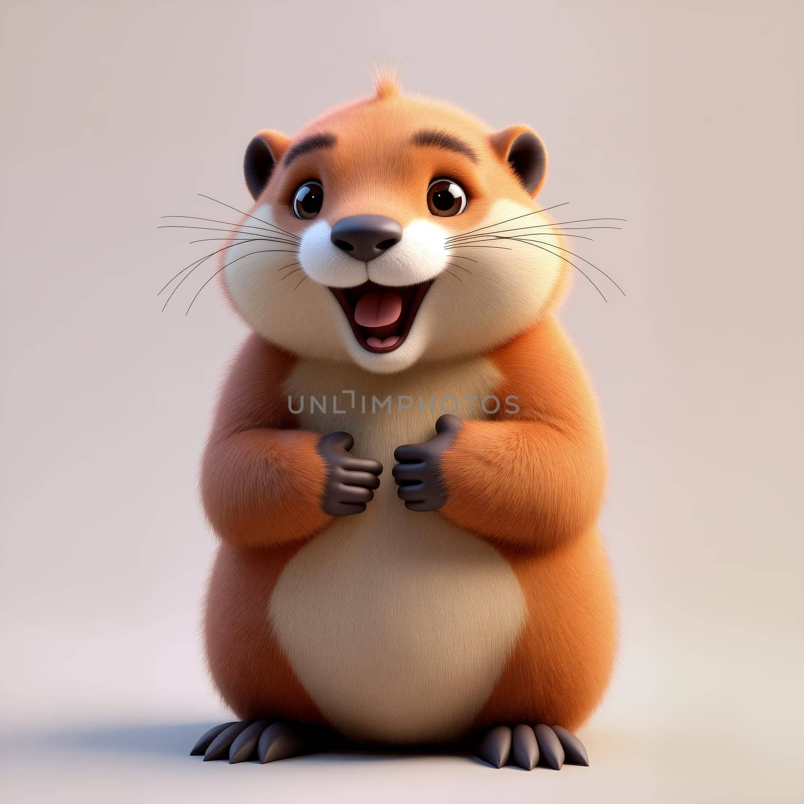 A cartoon marmot with a round body and a big smile showcases a joyful demeanor, making it an ideal character for children's entertainment - Generative AI