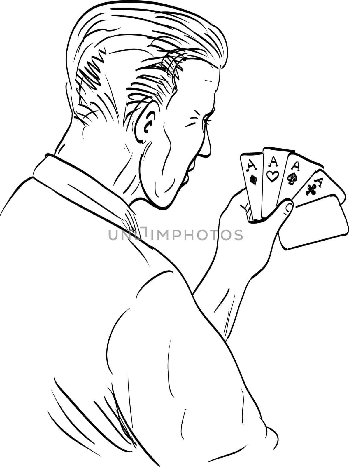 Gambler Holding Deck of Cards Rear View Drawing by patrimonio