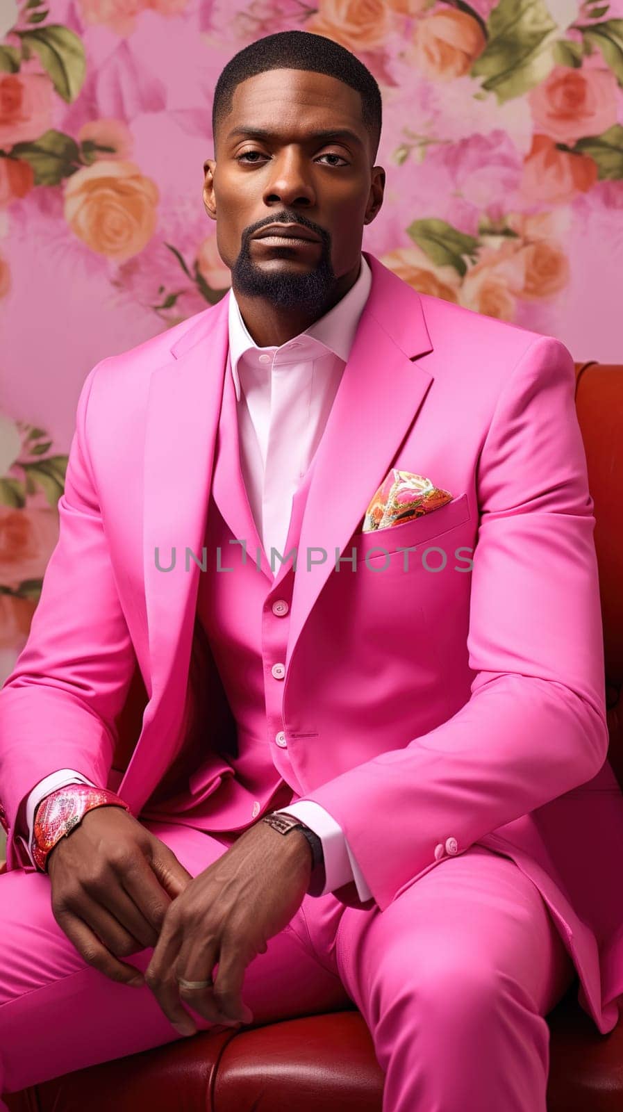 Stylish African-American man in a luxurious pink suit. by Yurich32