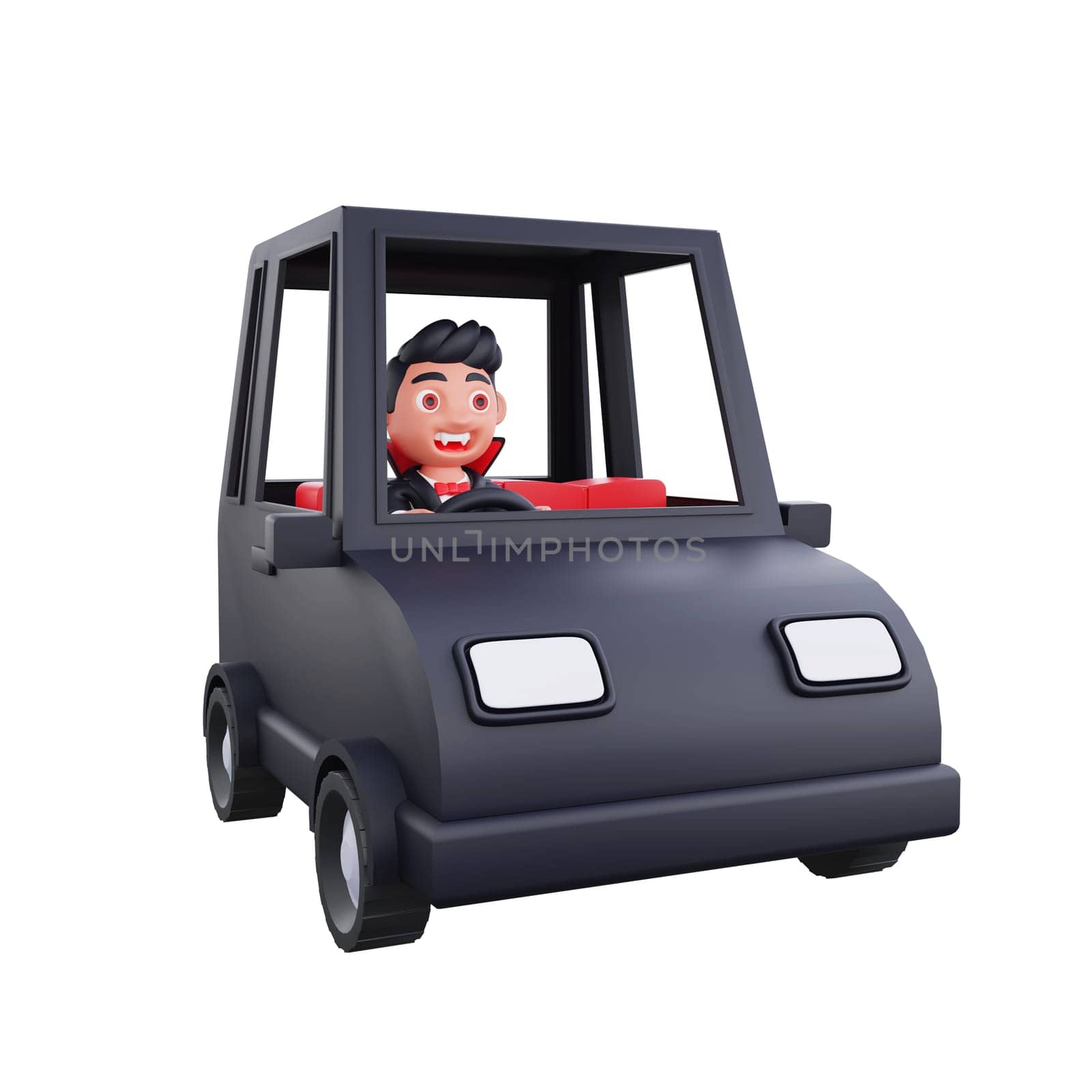 3d cute Vampire driving car halloween design by Rahmat_Djayusman