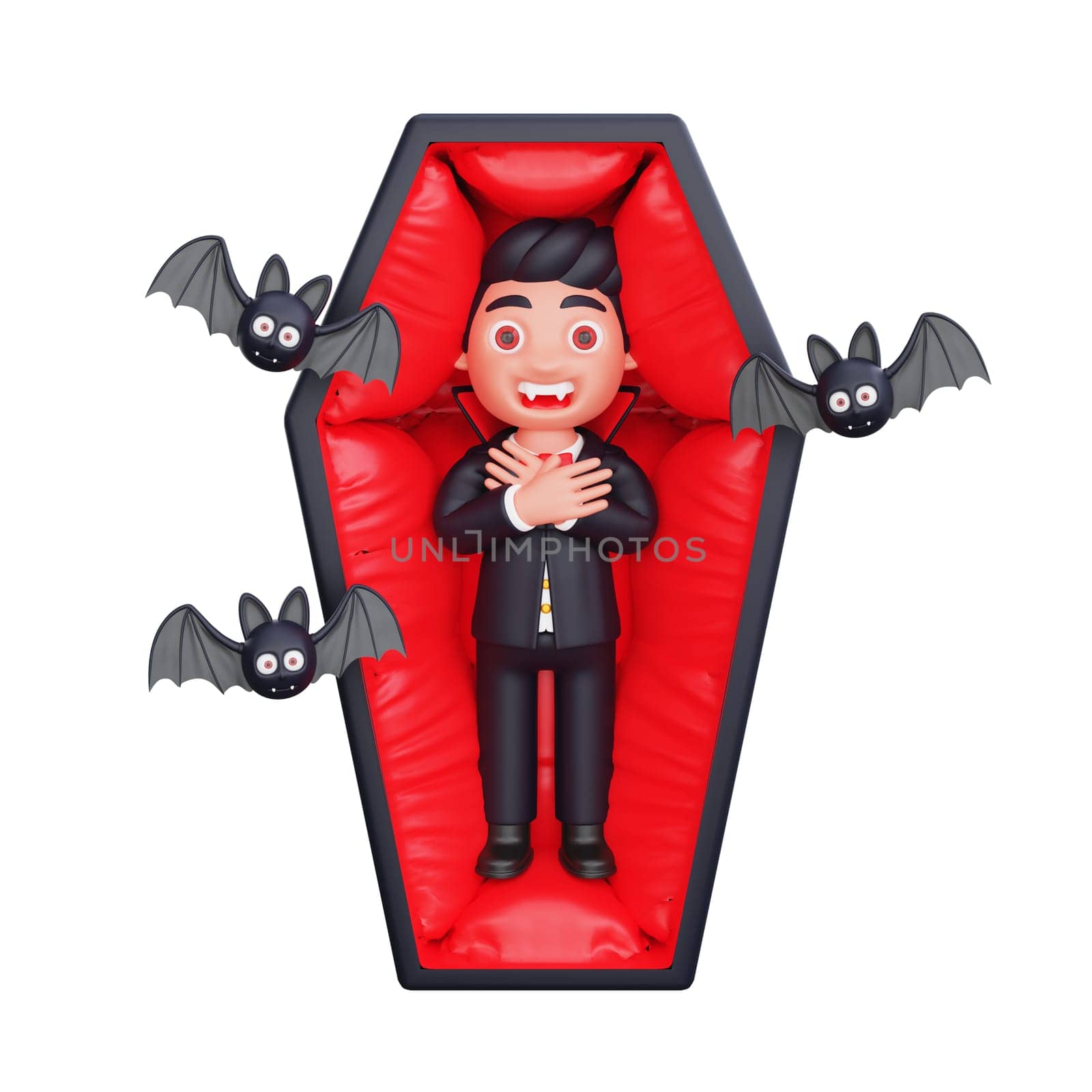 3d cute Vampire wakes up in a coffin halloween design by Rahmat_Djayusman