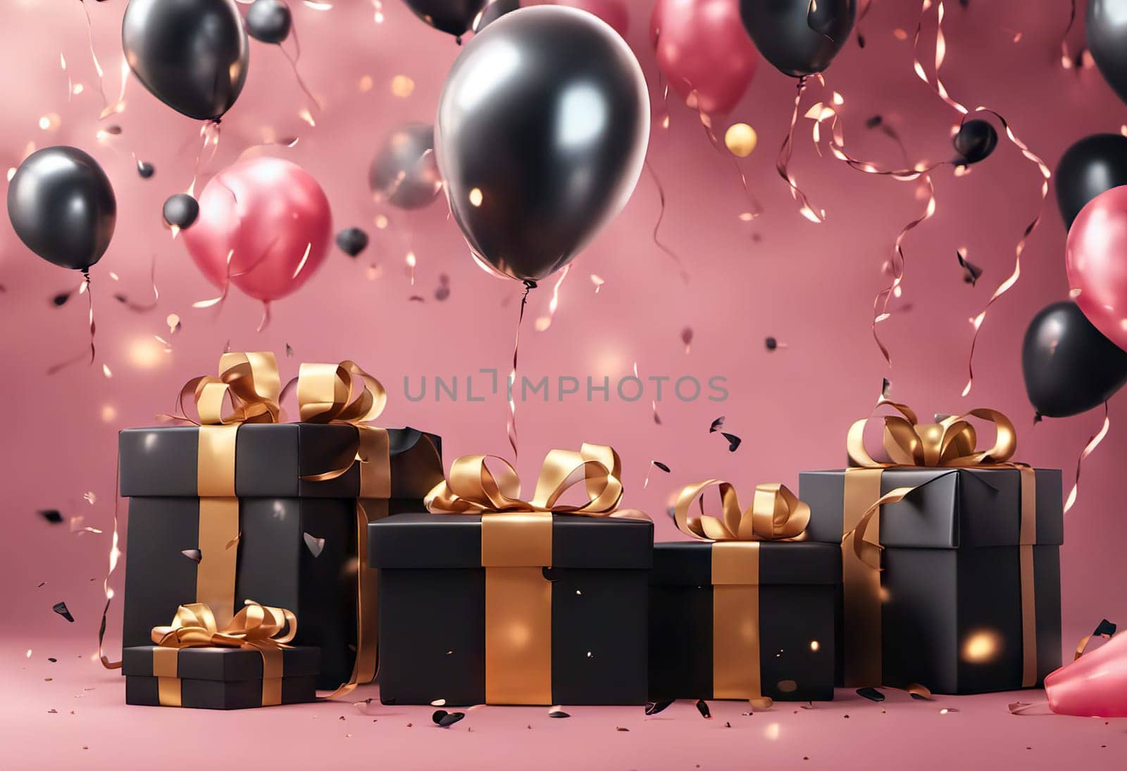 gift boxes with balloons on background, Great discount and sale promotion concept