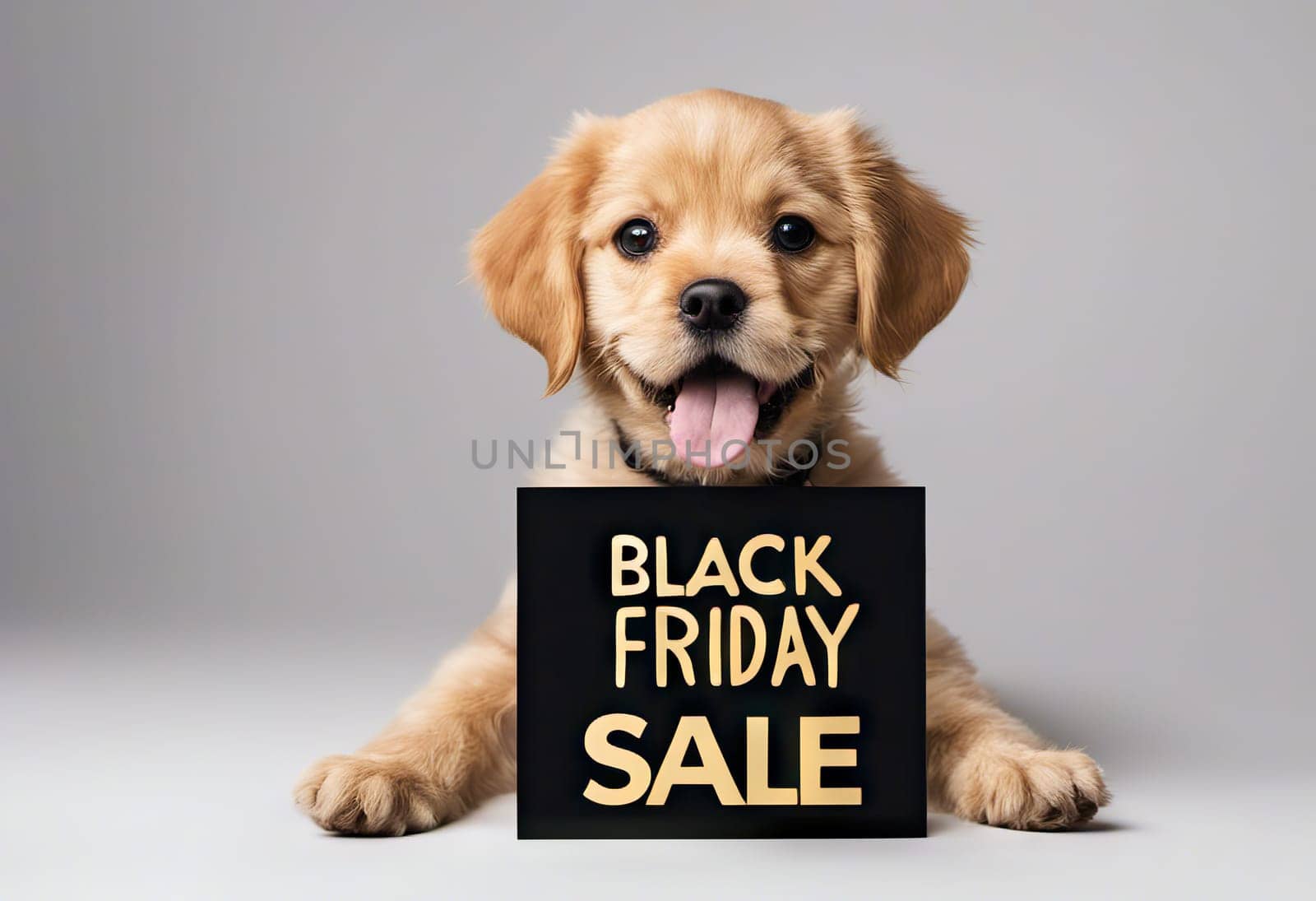 Funny puppy with black friday banner, concept of discounts and sales by EkaterinaPereslavtseva