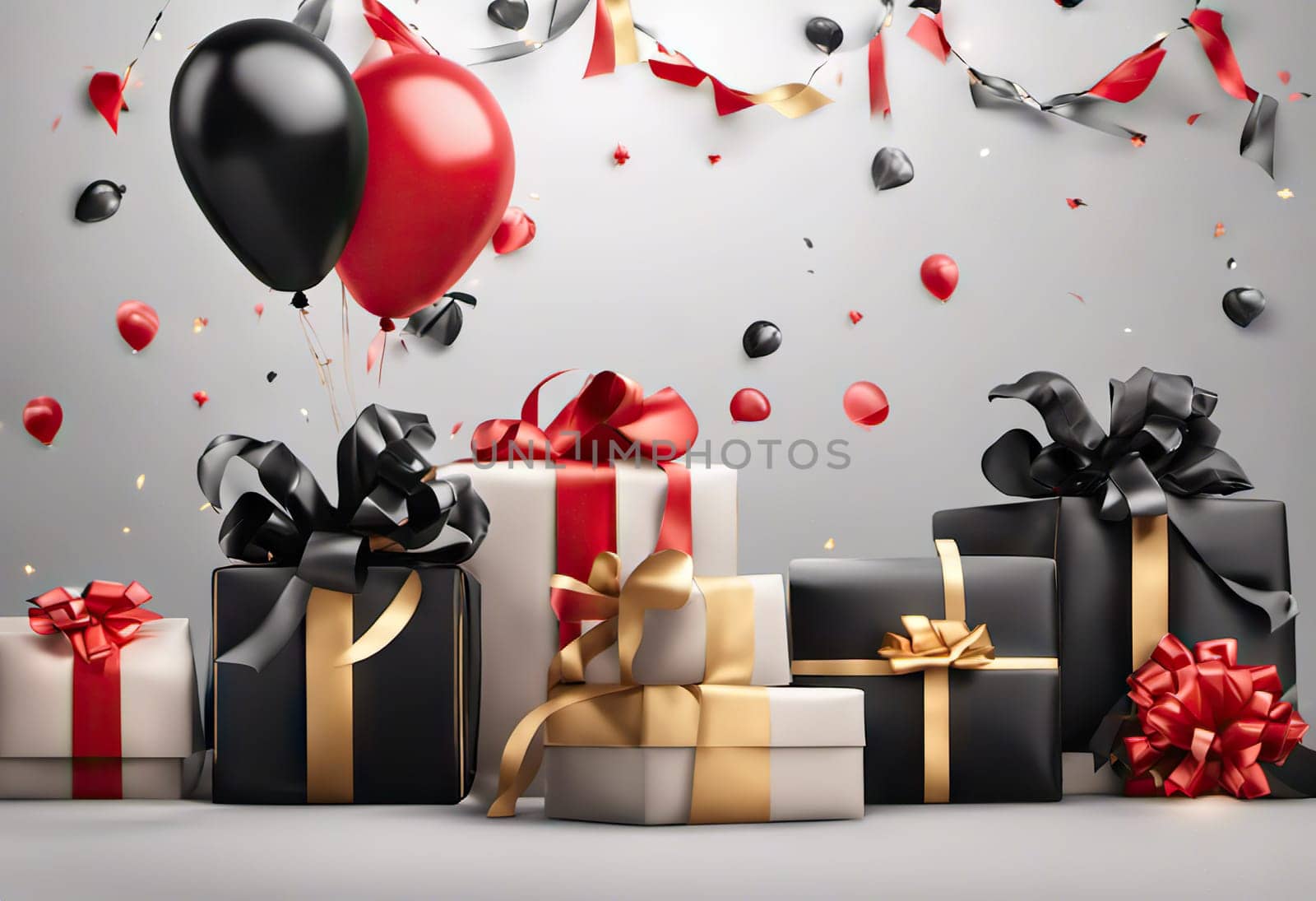 present box and balloons on background. suitable for any holiday. Black Friday sales and discounts by EkaterinaPereslavtseva