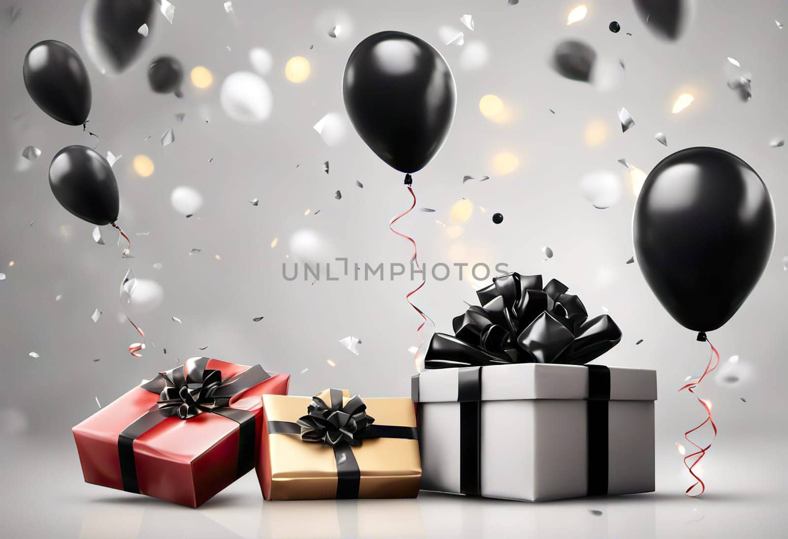 gift boxes with balloons on background, Great discount and sale promotion concept by EkaterinaPereslavtseva