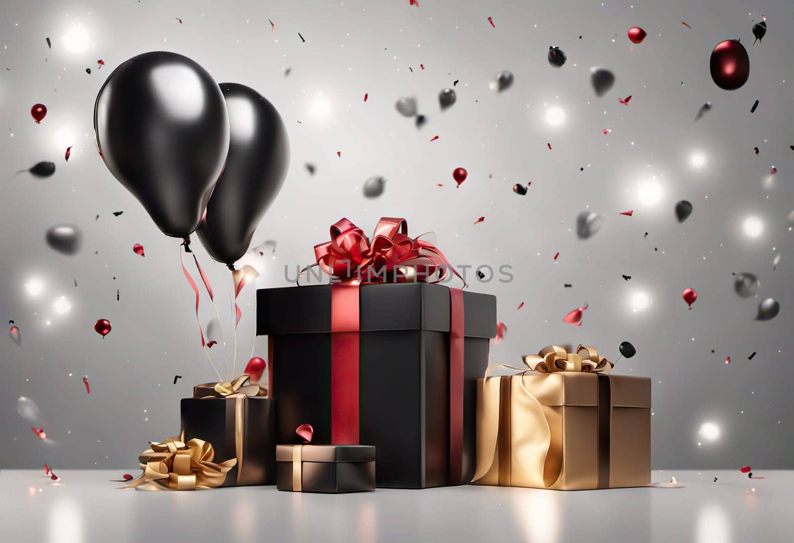gift boxes with balloons on background, Great discount and sale promotion concept