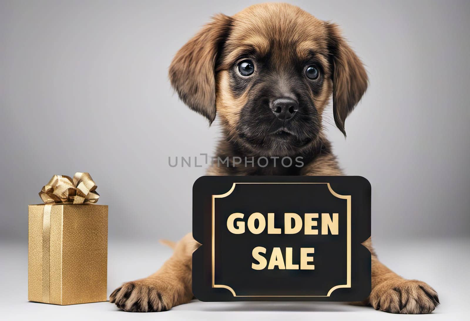 Funny puppy with banner with text sale for your advertising, mockup, concept by EkaterinaPereslavtseva