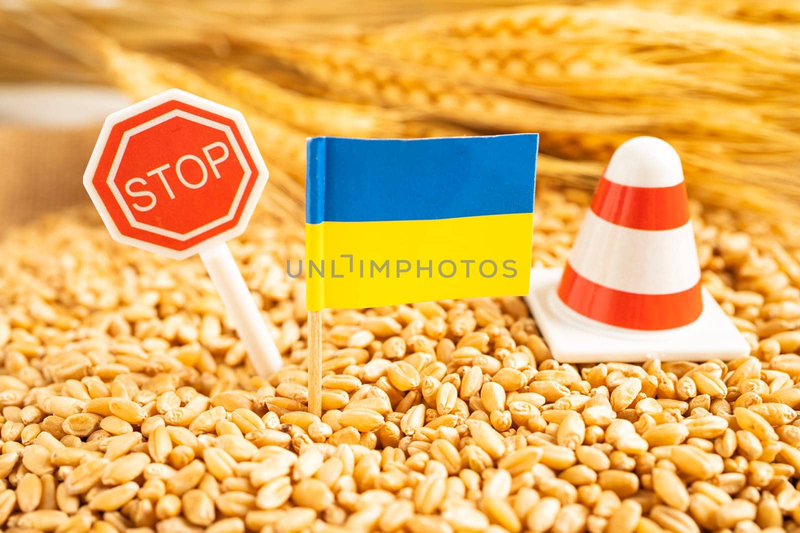 Grains wheat with Ukraine flag, trade export and economy concept. by pamai