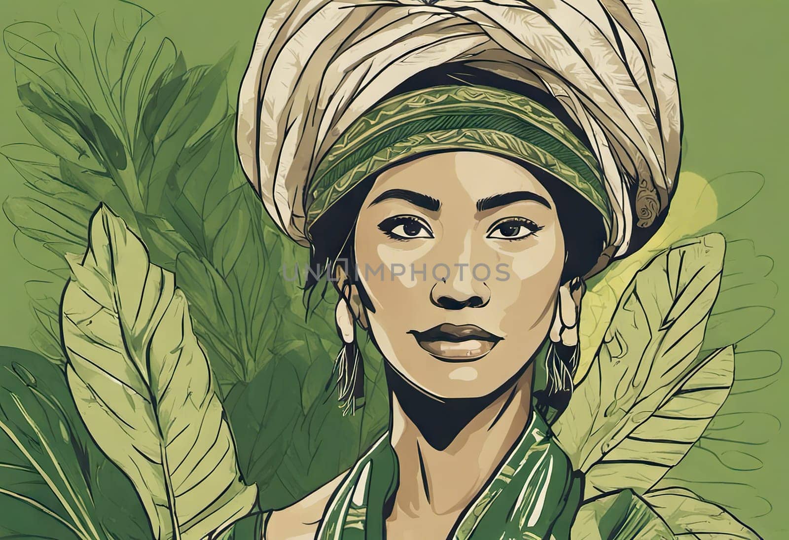 Indigenous Peoples Day illustration on green leaves background. High quality photo