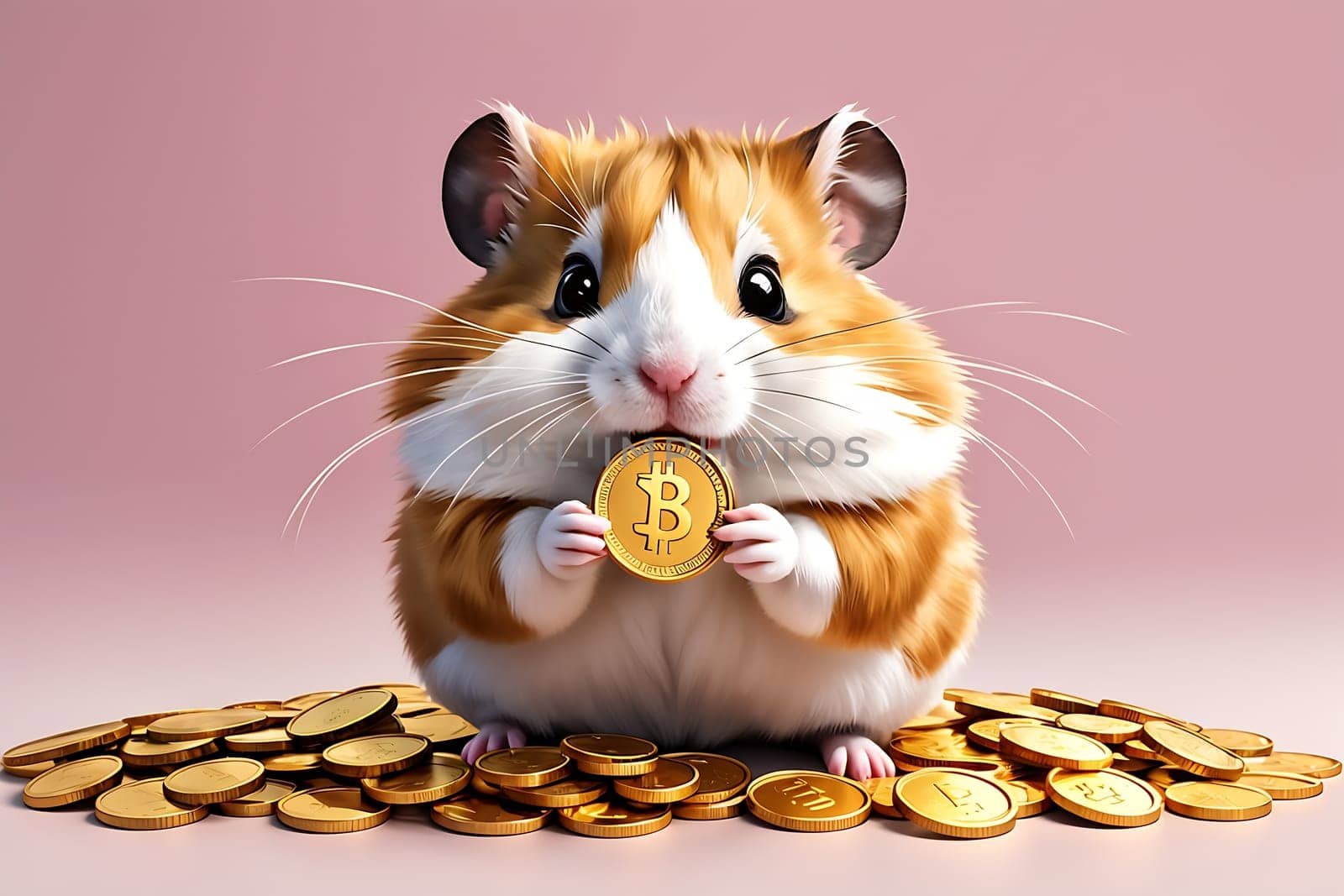 Elated rodent embracing the concept of wealth with golden coins and smartphone