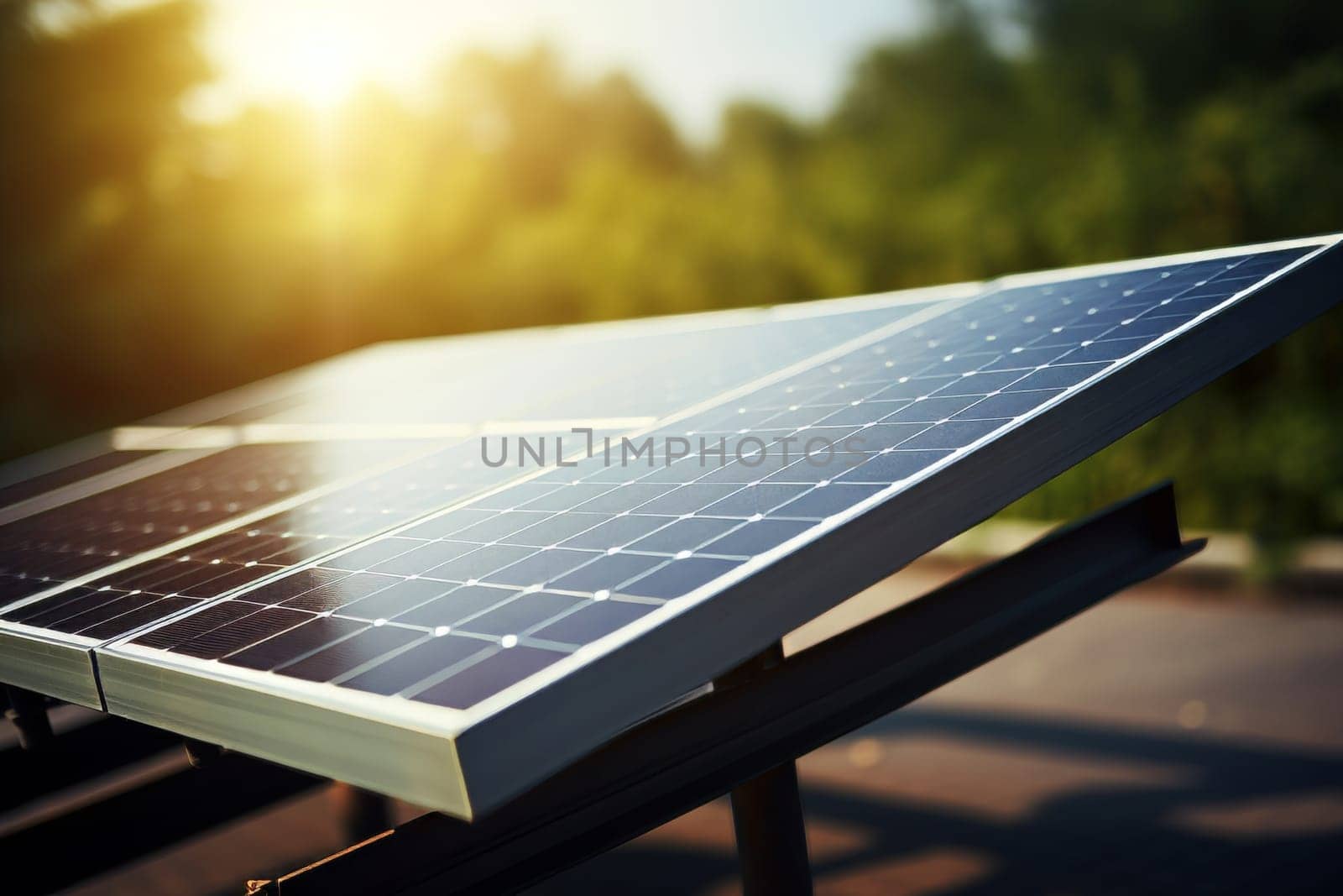 Close-up of solar panels on house roof for energy saving from alternative electricity sources