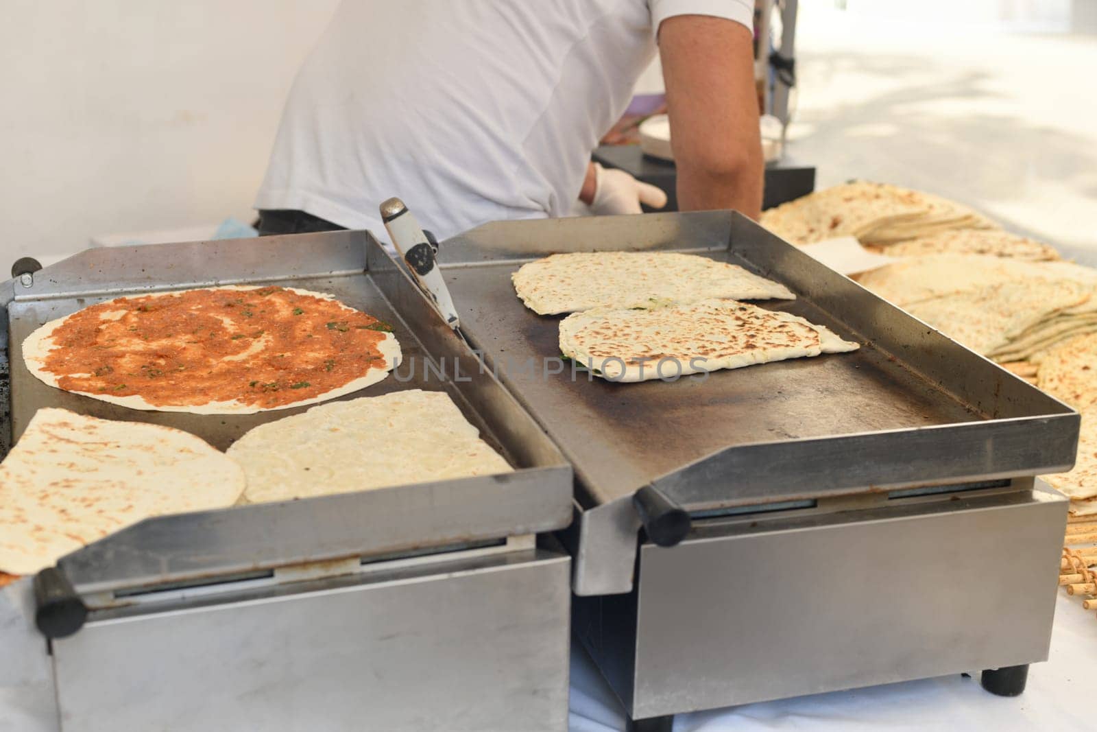 Traditional Turkish flat bread Borek at the market
