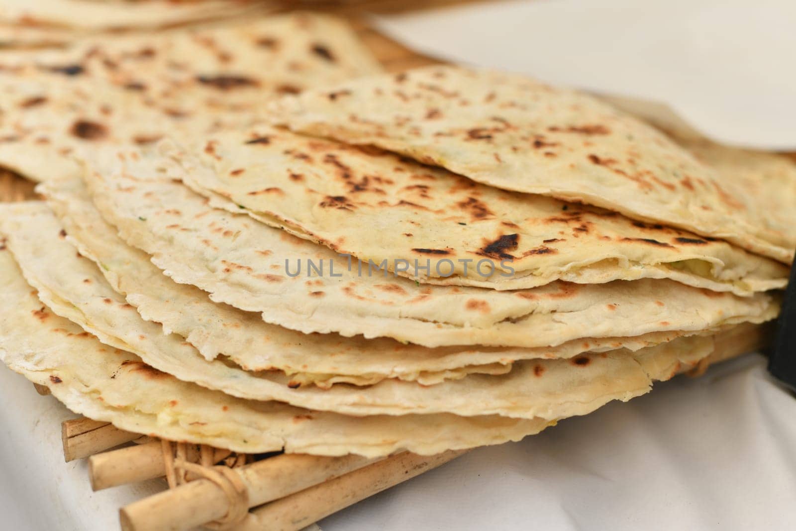 Traditional Turkish flat bread Borek at the market