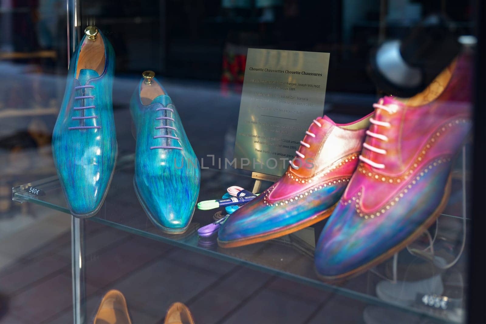 BEAUNE, FRANCE - AUGUST 03,2019: Fashionable luxury men's shoes in a shop