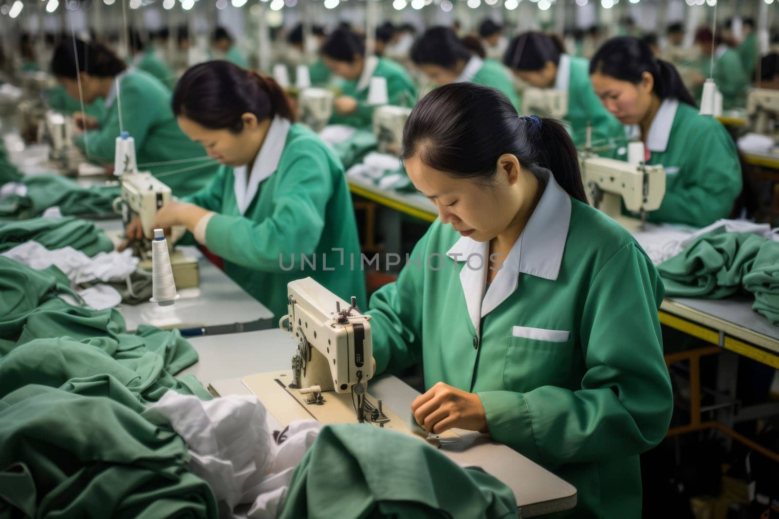 Asian women sewing clothes in the garment factory