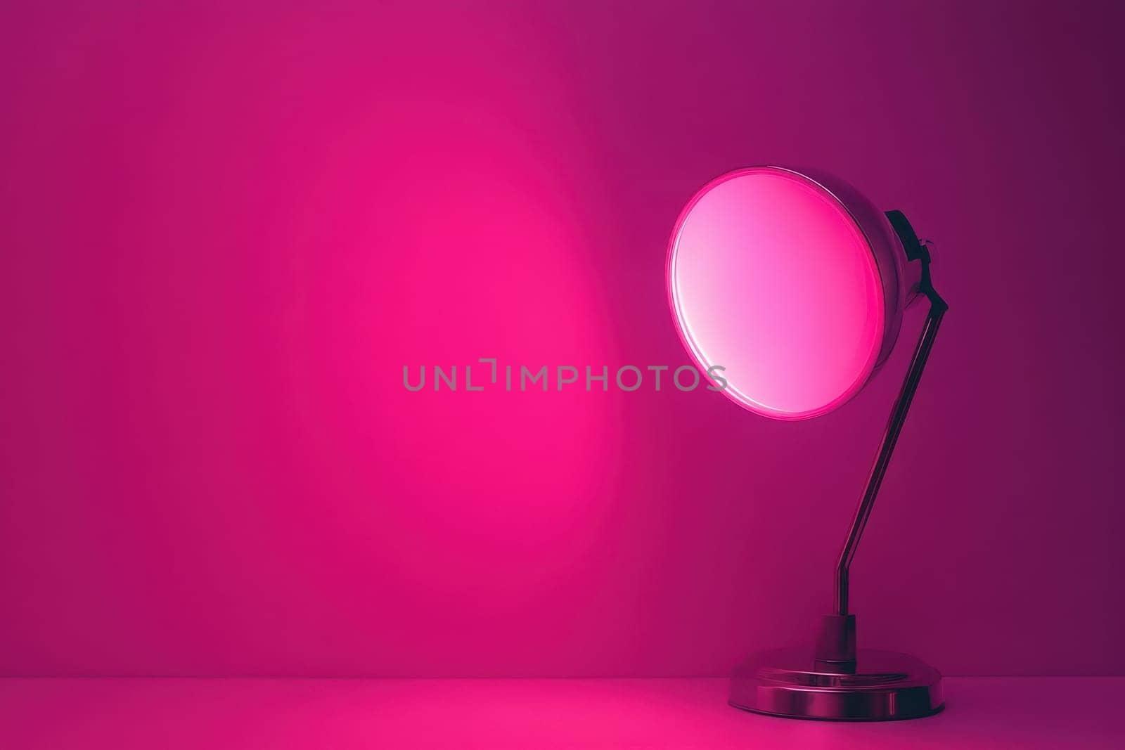 A stunning electric pink desk lamp casts a soft glow against a matching neon background, creating a modern aesthetic perfect for interior design or artistic inspiration.