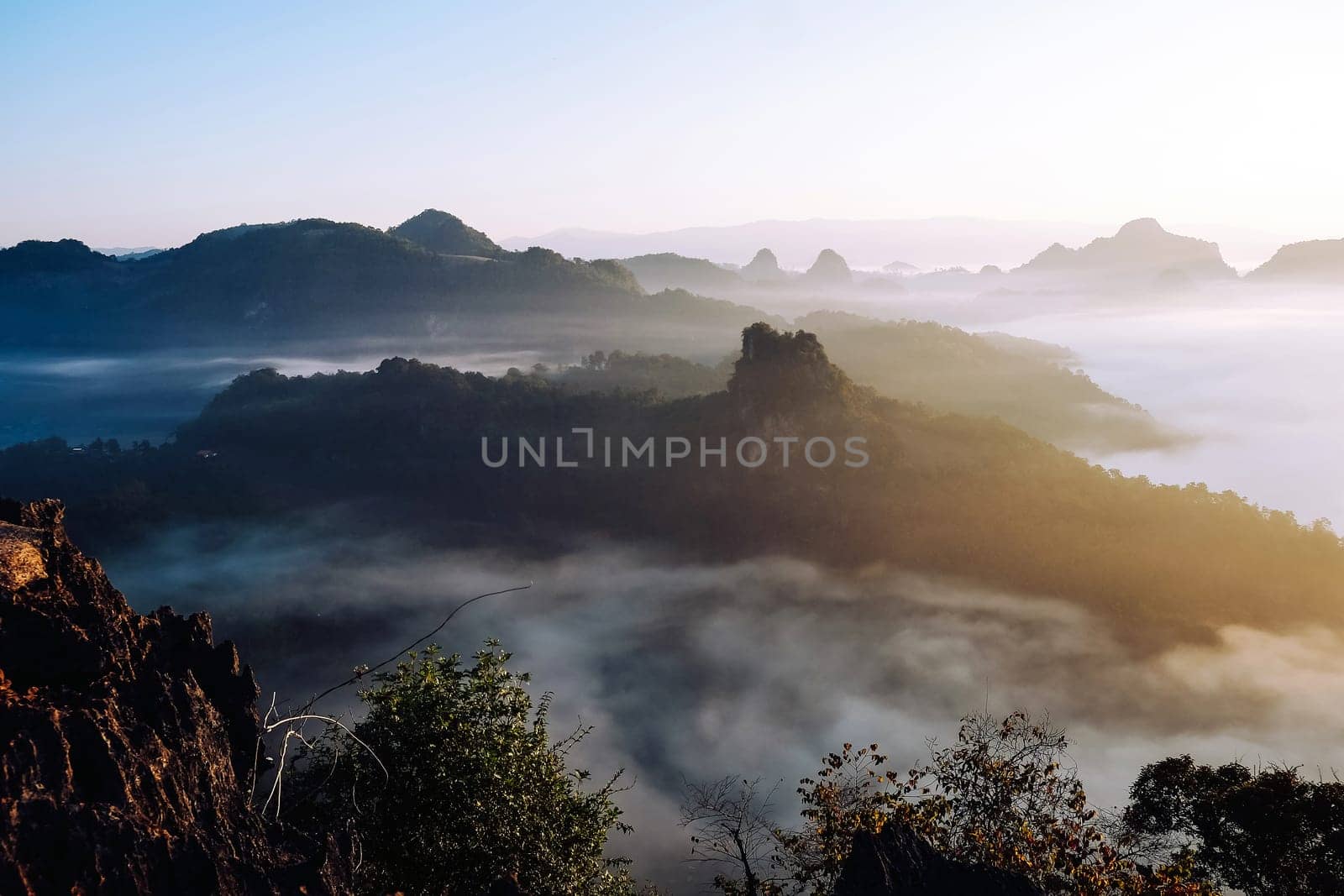 The sea of fog at Phuphamok,This mountain is located in Pang Mapha District, Mae Hong Son Province.Thailand.