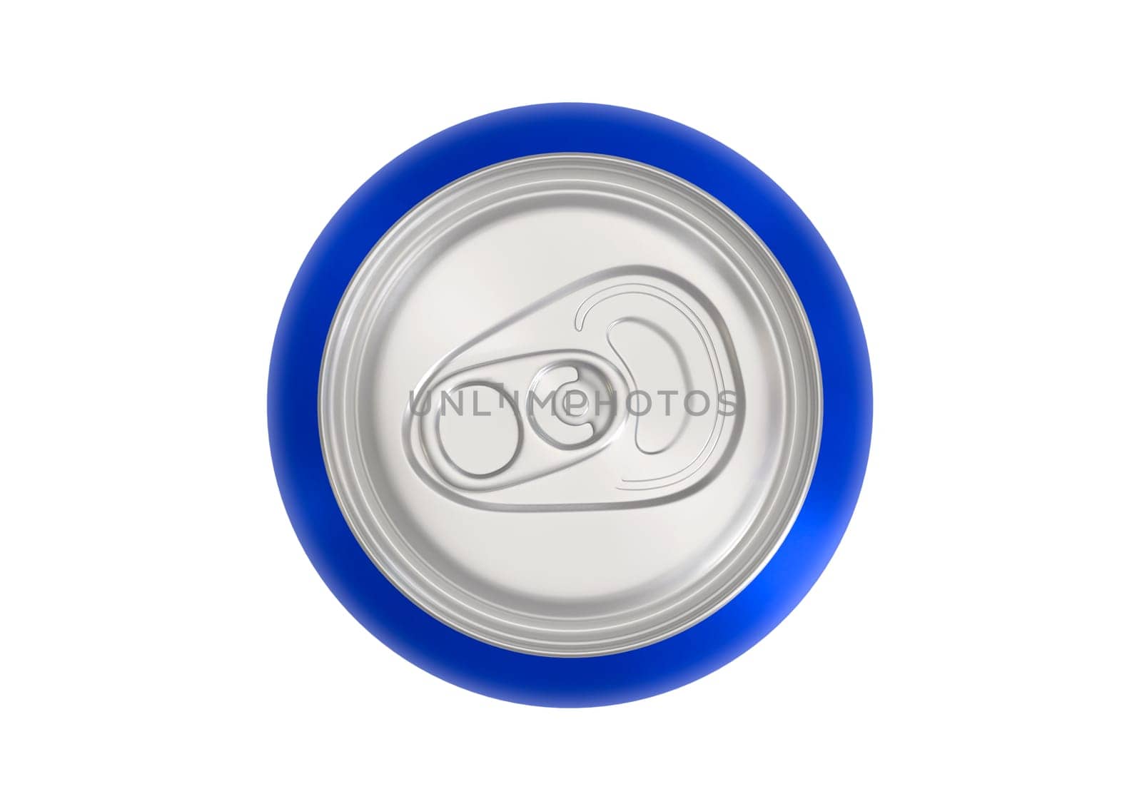 Blue soda aluminum can on white background