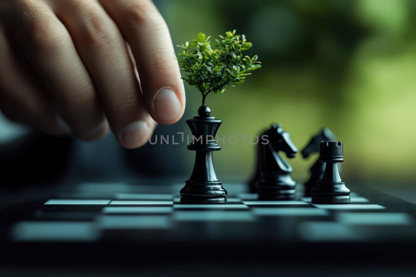 Investment strategy and challenges. Business man moving a chess piece forward..