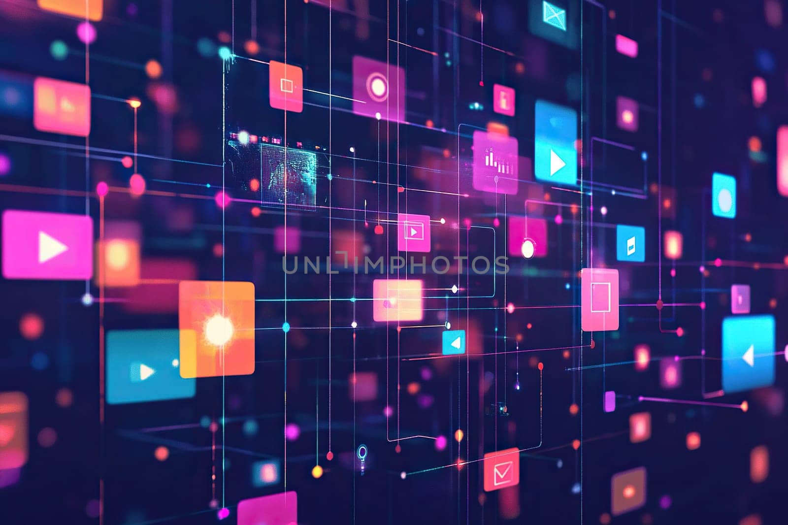 Illustration with icons and connections between them. Concept of social media connections.