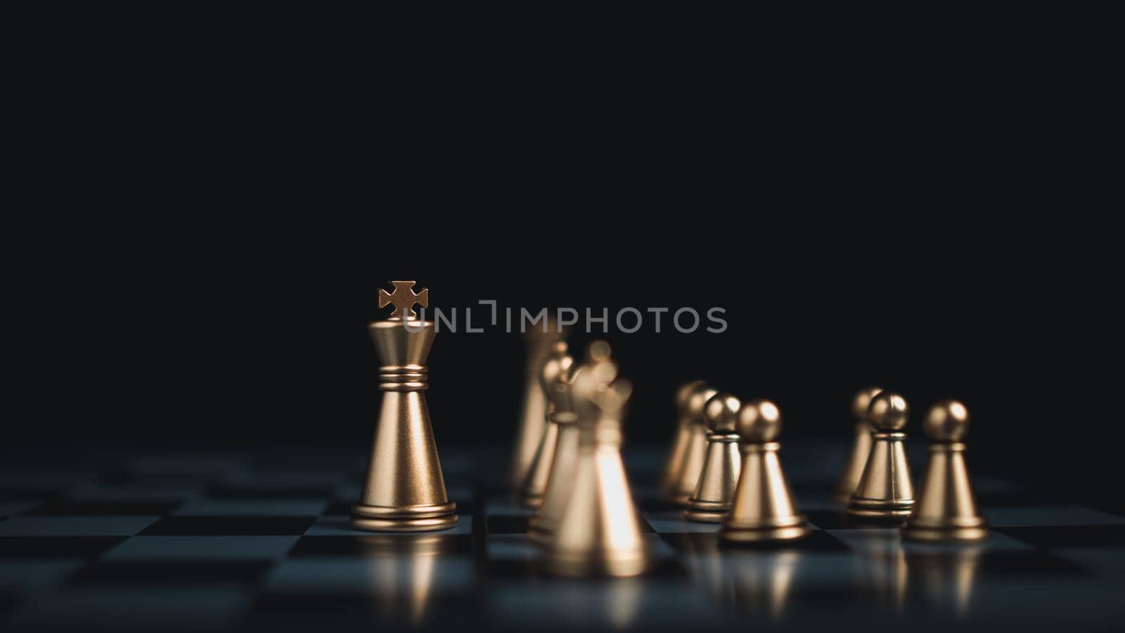 Gold and silver chess pieces in chess board game for business comparison. Leadership concepts, human resource management concepts. by Unimages2527