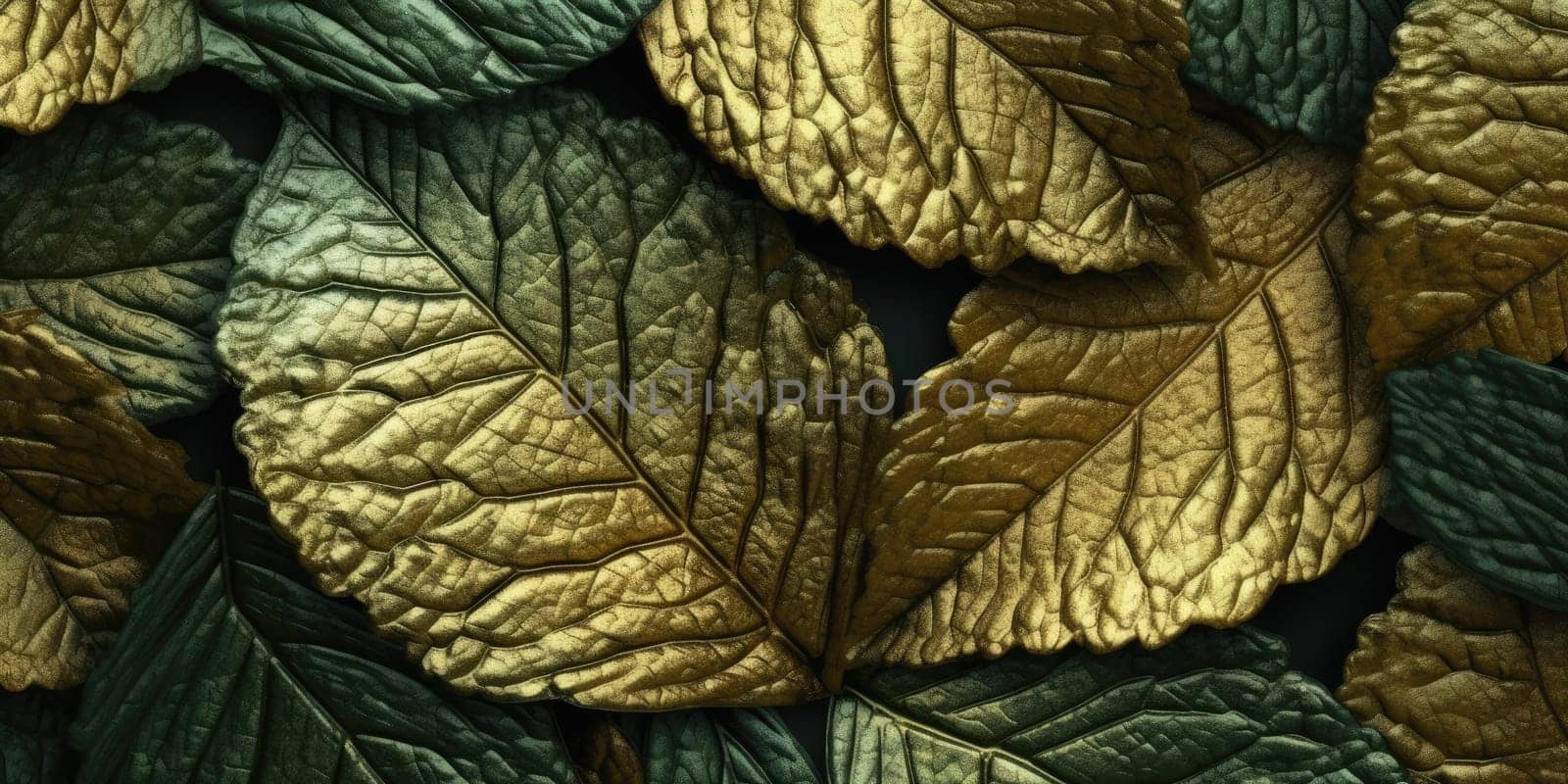 Dry Gold Green leaves Surface textured background, realism, realistic, hyper realistic. Generative AI weber. by biancoblue