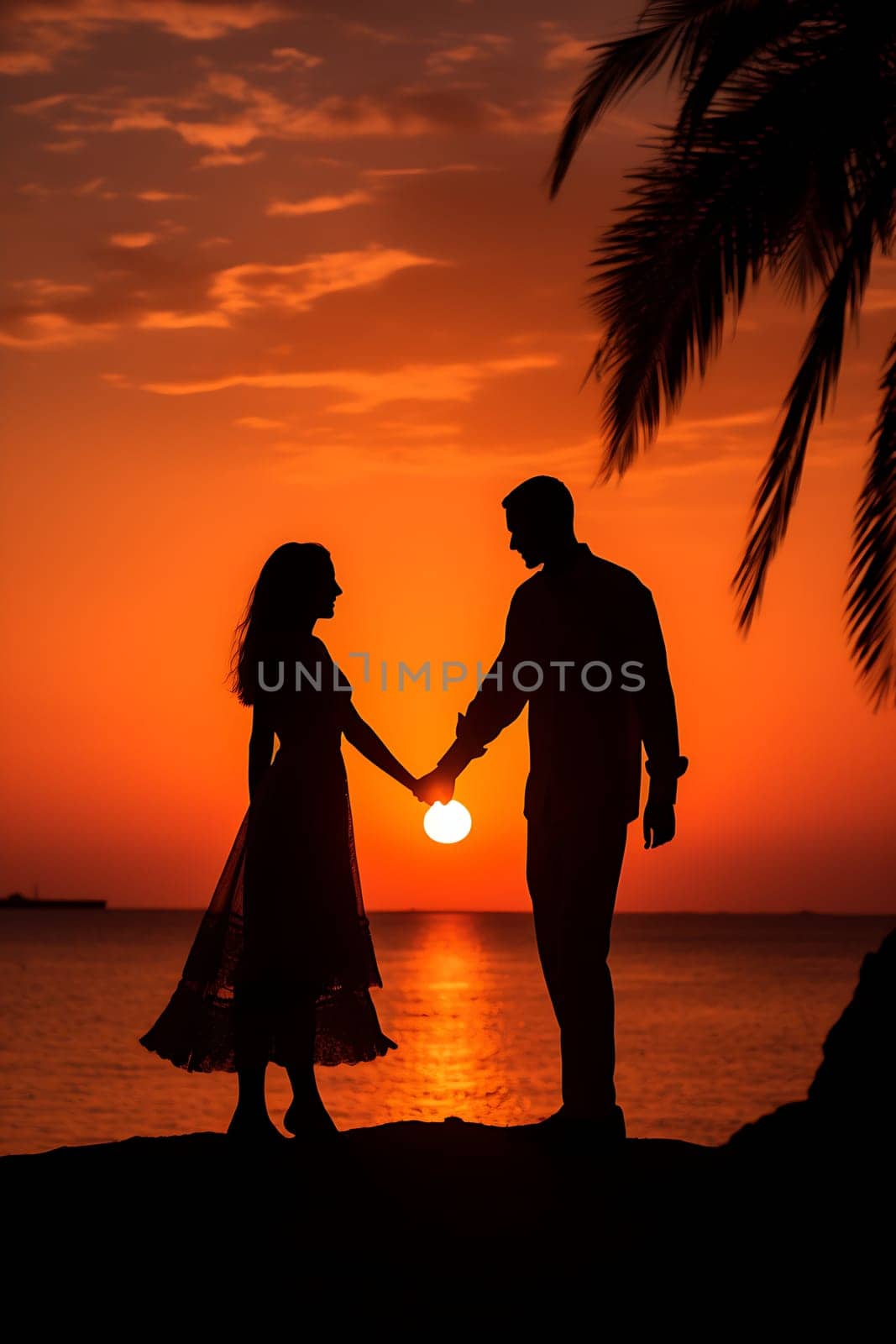 Silhouettes of a Couple Holding Hands Under the Night Sky by Raulmartin