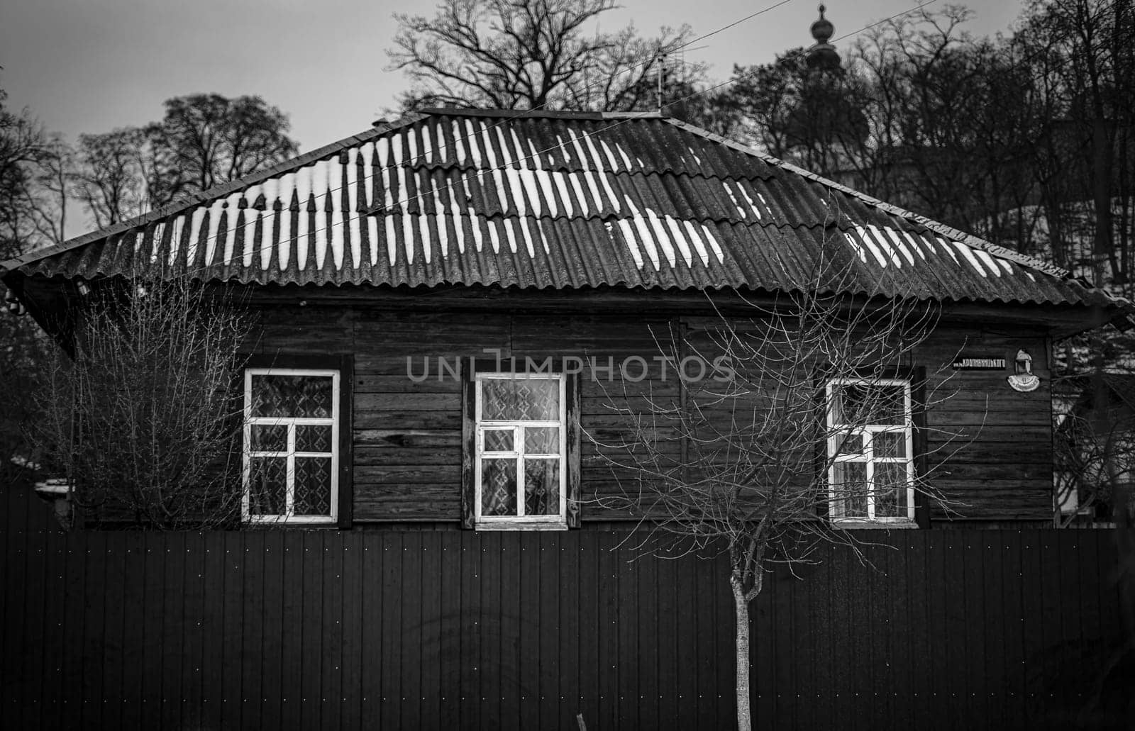 black and white photo of a house. High quality photo