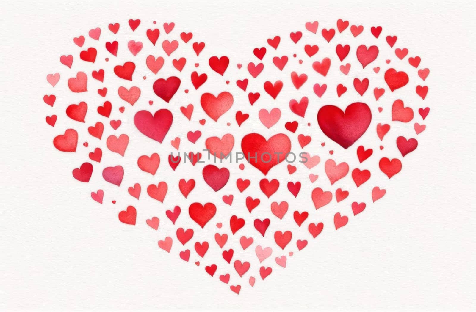 Big heart with little hearts inside Valentine day greeting card. Watercolor