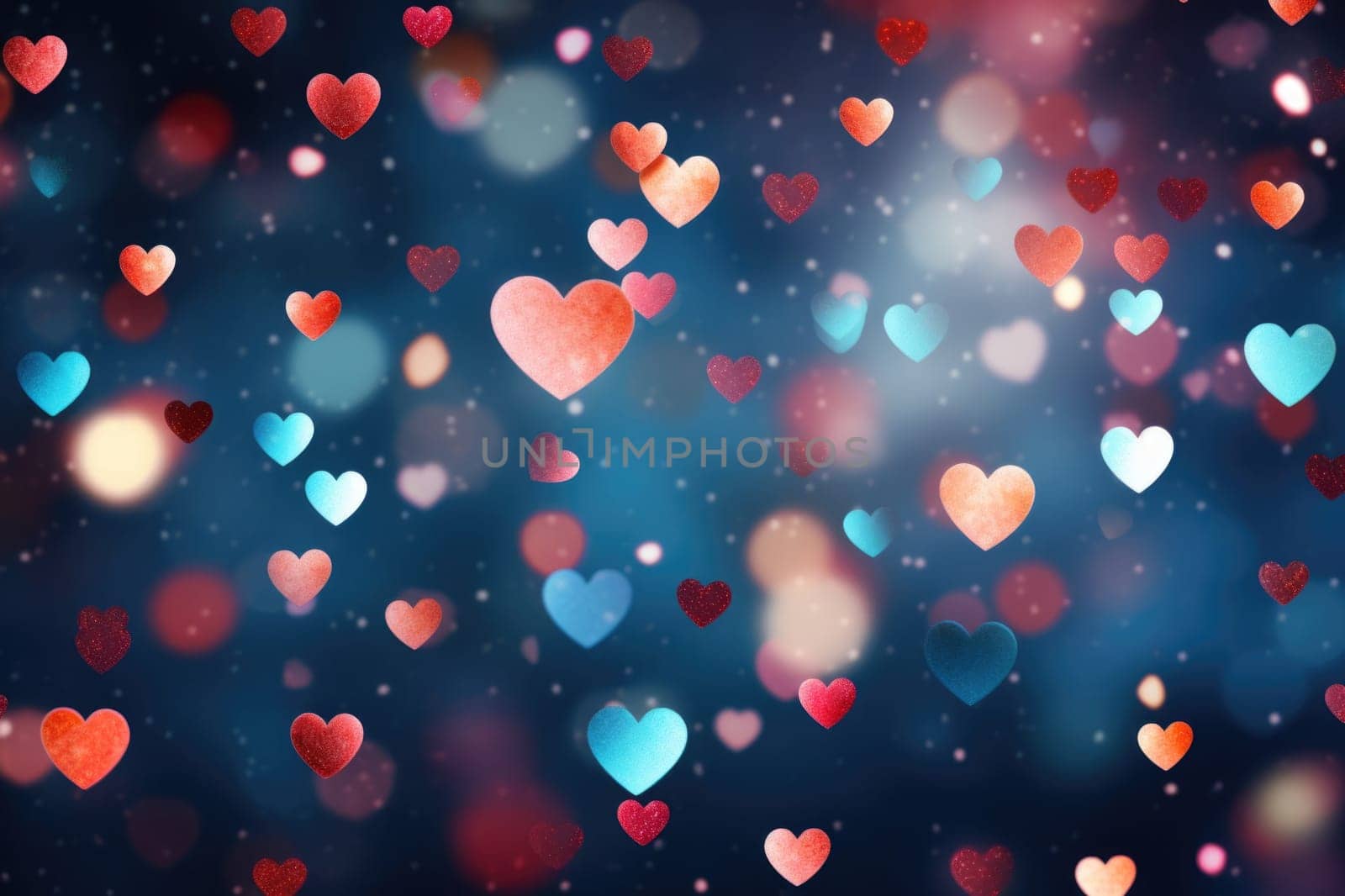 Heart shape colored blue bokeh background