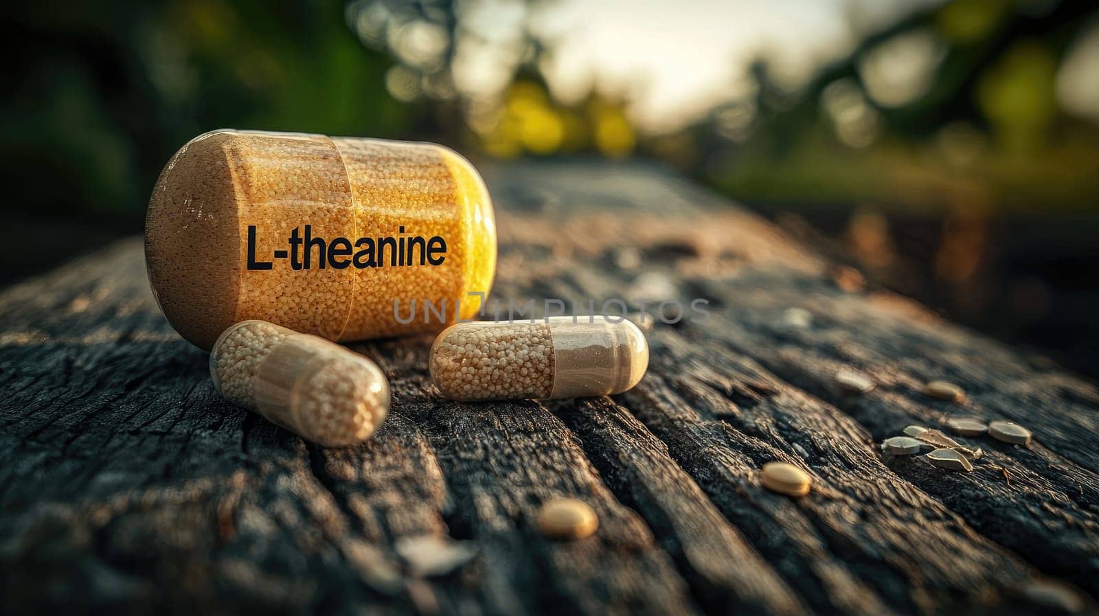 pills on the table l-theanine. Selective focus.