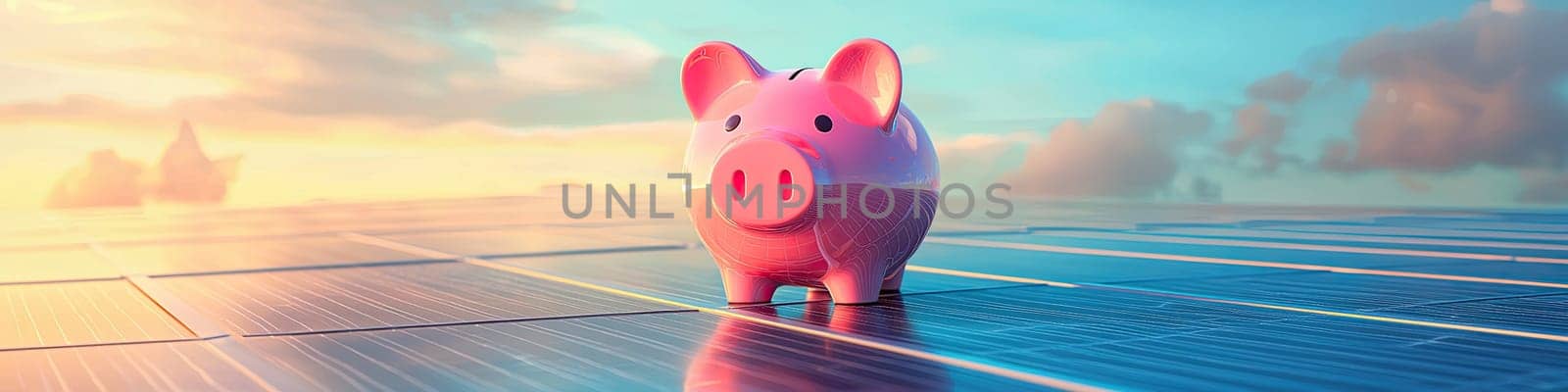 piggy bank on a solar panel. selective focus.