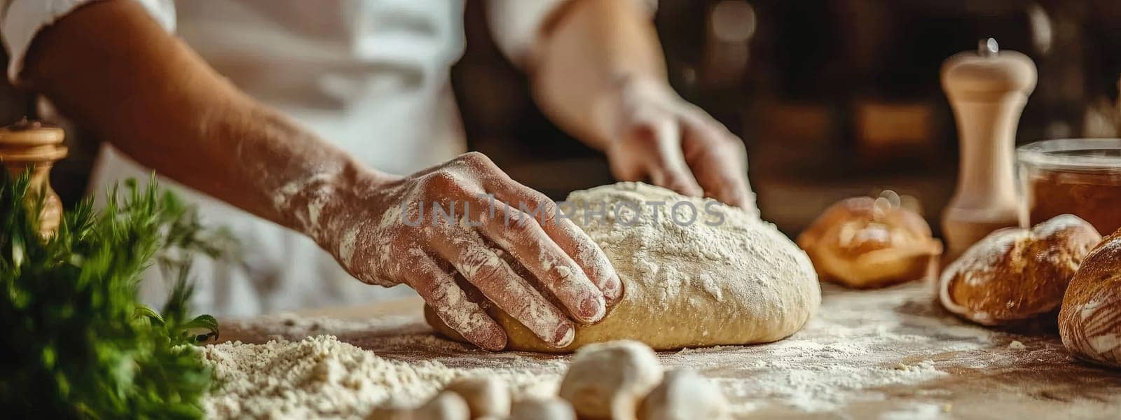 close-up of kneading dough. selective focus.