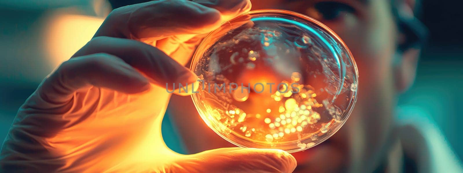 close up petri dish in hands. selective focus.