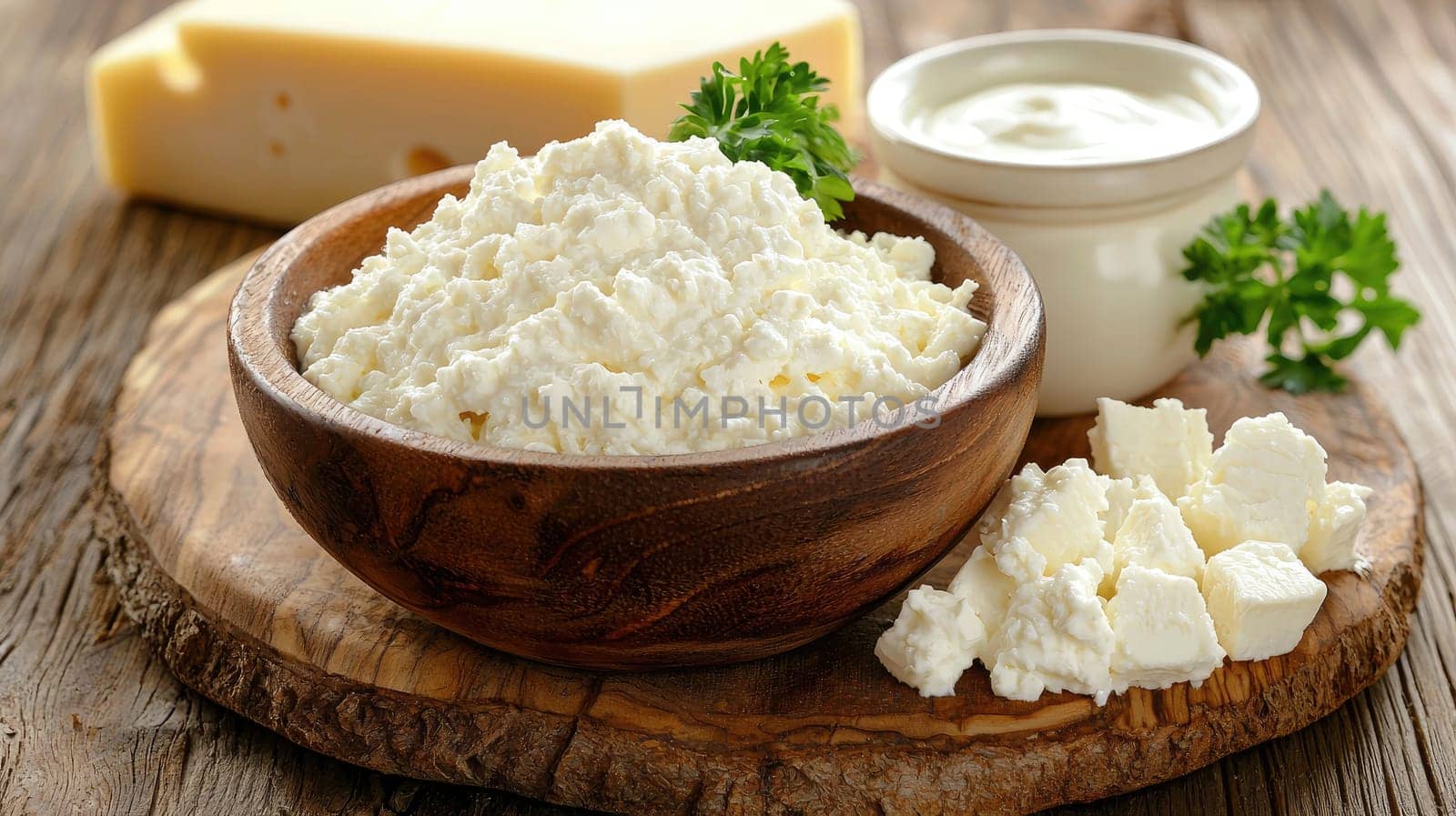 milk cheese cottage cheese on the table. selective focus.