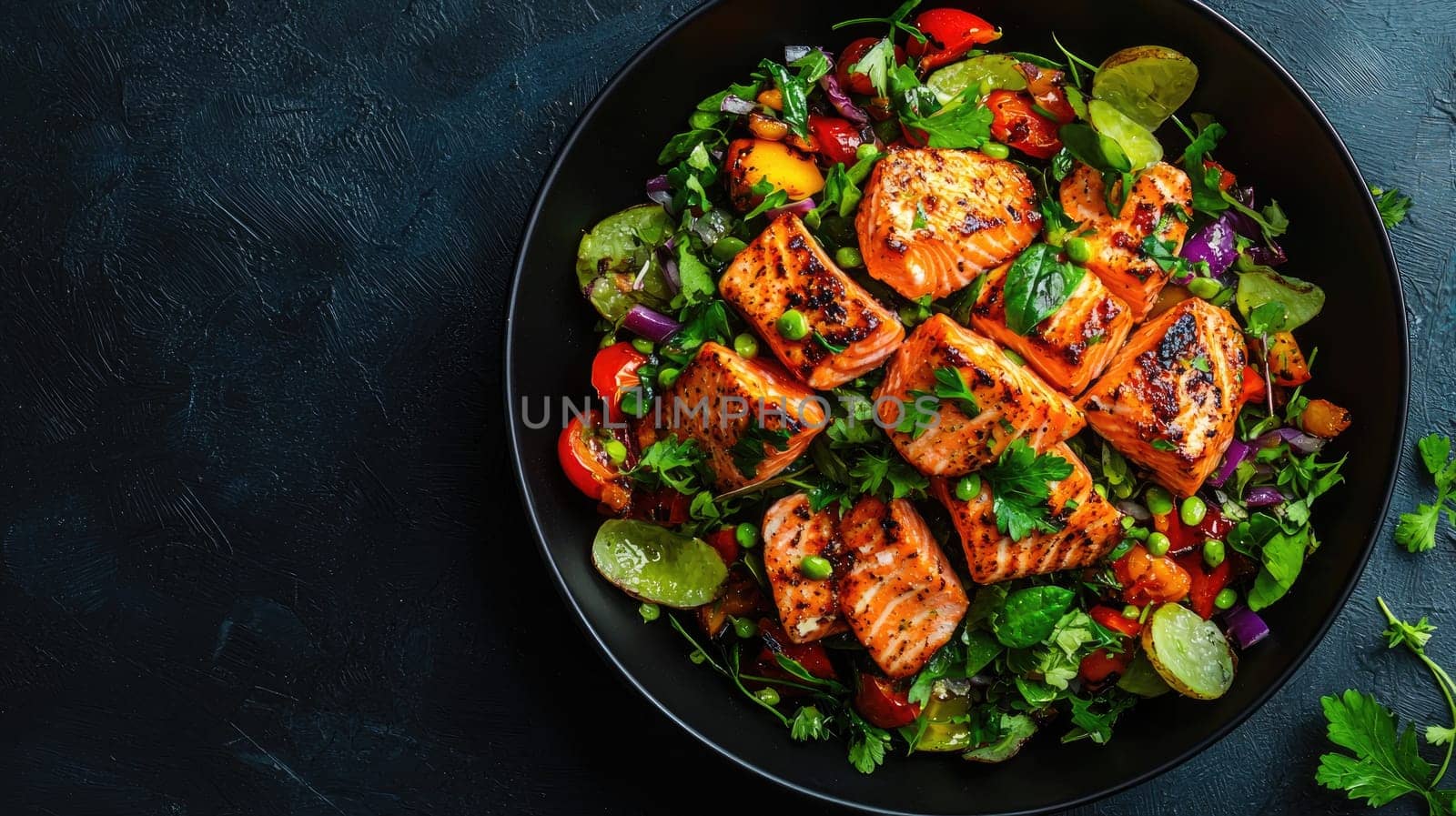salad with red fish. selective focus.