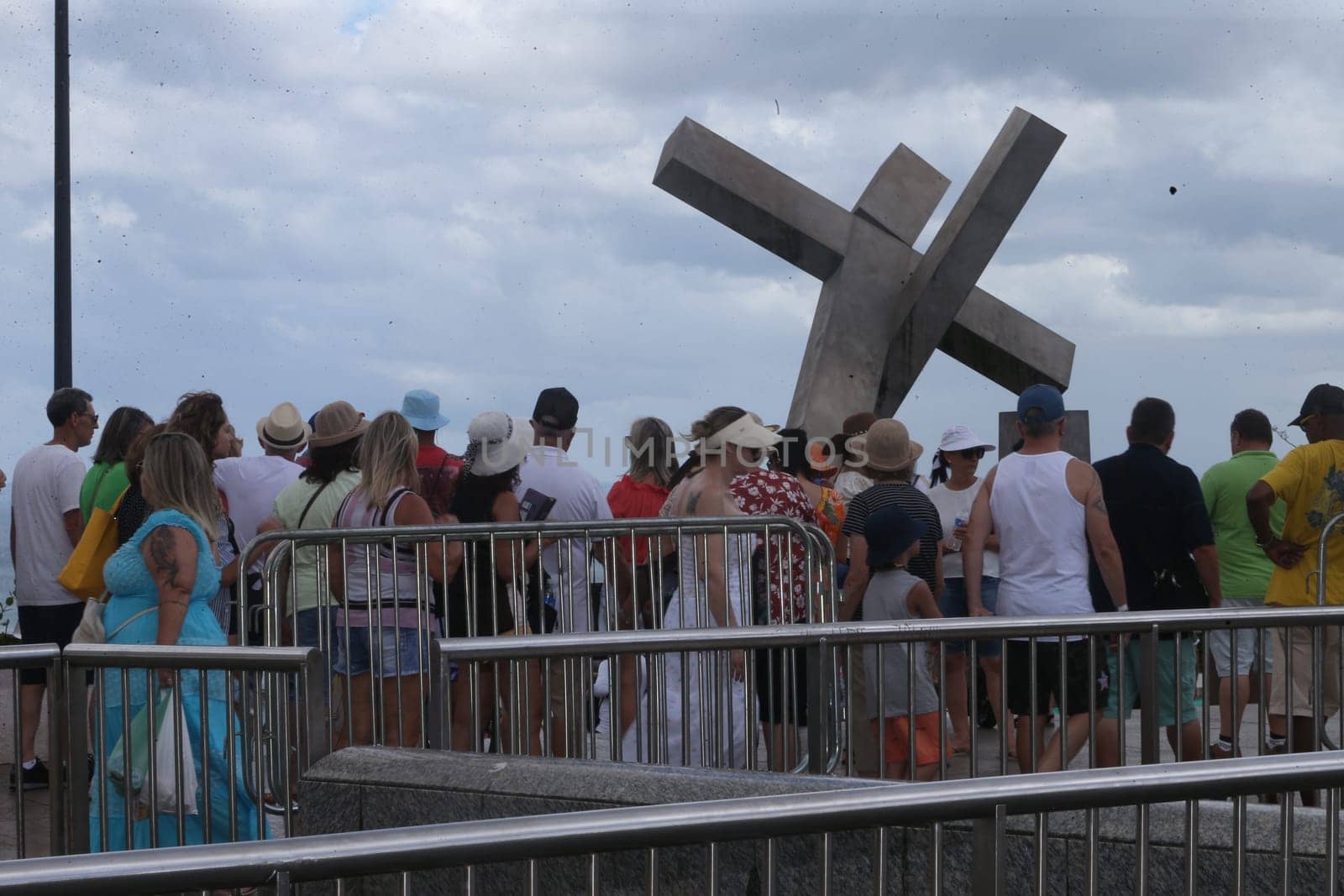 salvador, bahia, brazil - january 2, 2023: Tourists visit the Cruz Caida monument in Praça da Se, historic center of Salvador.