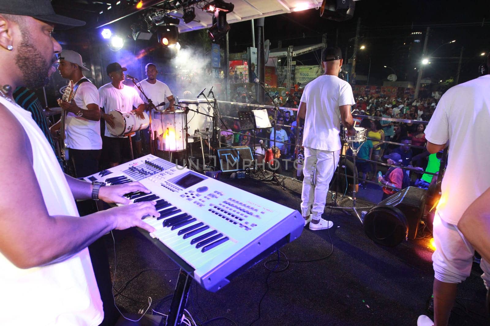 salvador, bahia, brazil - april 23, 2023: precursion band during micareta in the city of Feira de Santana.