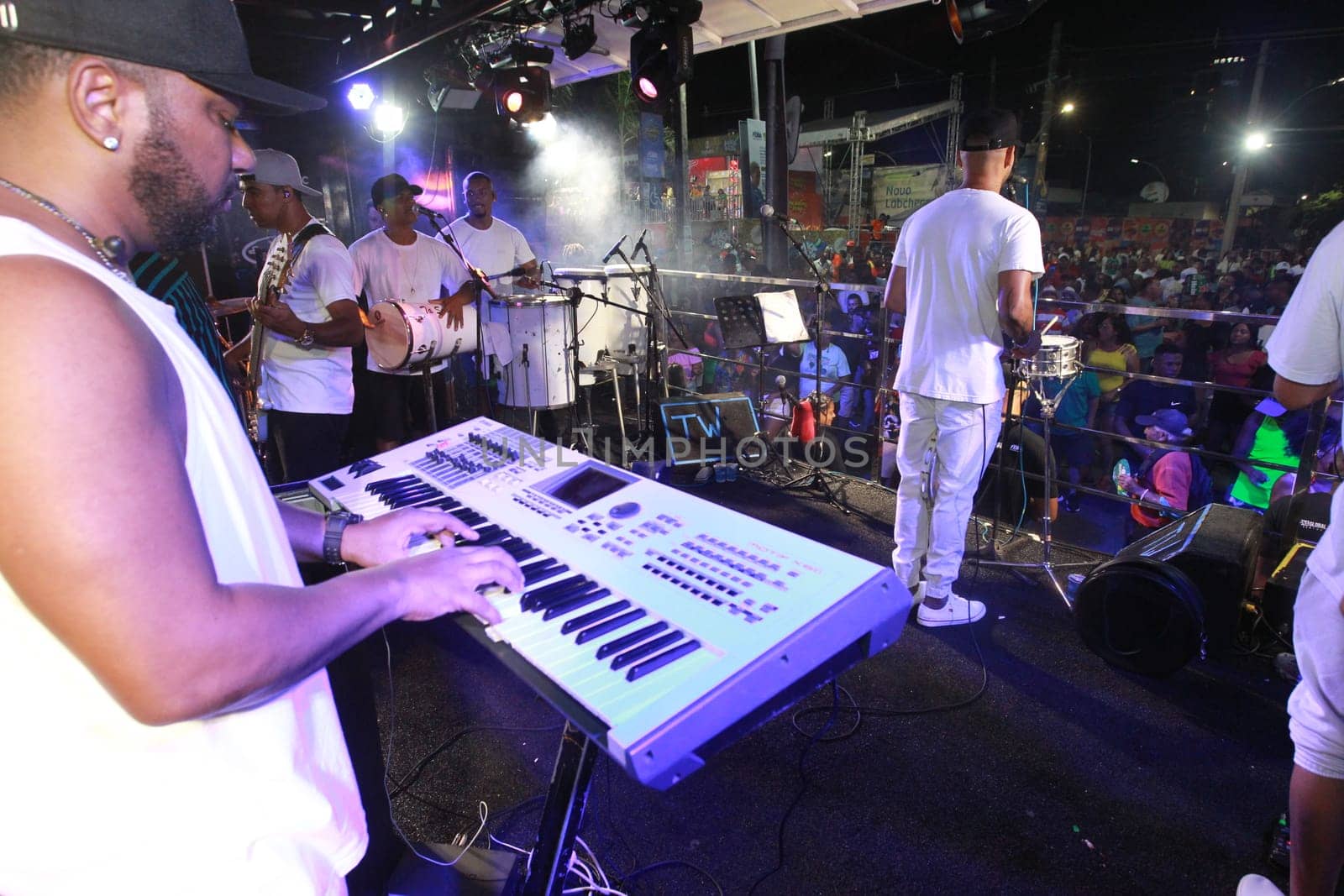 salvador, bahia, brazil - april 23, 2023: precursion band during micareta in the city of Feira de Santana.