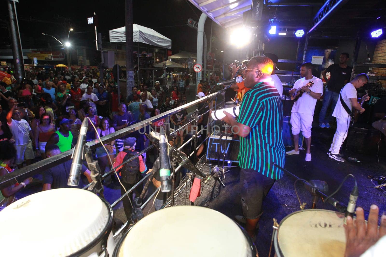 salvador, bahia, brazil - april 23, 2023: precursion band during micareta in the city of Feira de Santana.