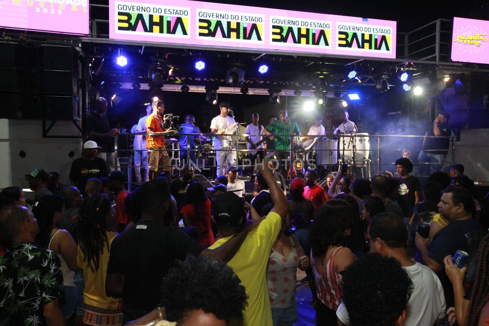 salvador, bahia, brazil - april 23, 2023: precursion band during micareta in the city of Feira de Santana.