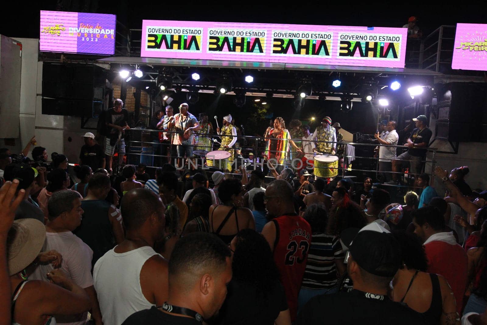 salvador, bahia, brazil - april 23, 2023: precursion band during micareta in the city of Feira de Santana.