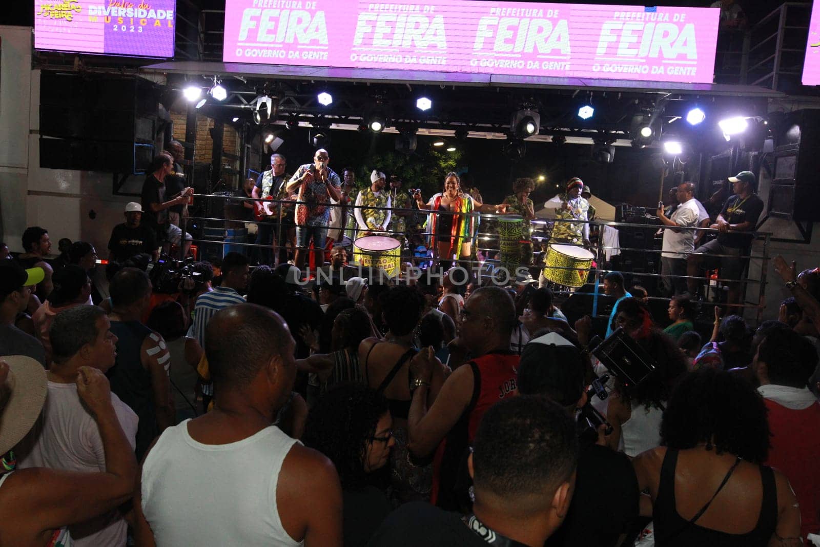 salvador, bahia, brazil - april 23, 2023: precursion band during micareta in the city of Feira de Santana.