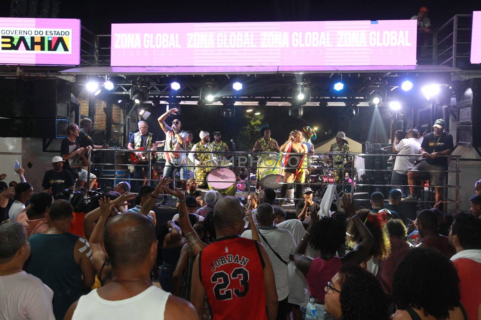 salvador, bahia, brazil - april 23, 2023: precursion band during micareta in the city of Feira de Santana.