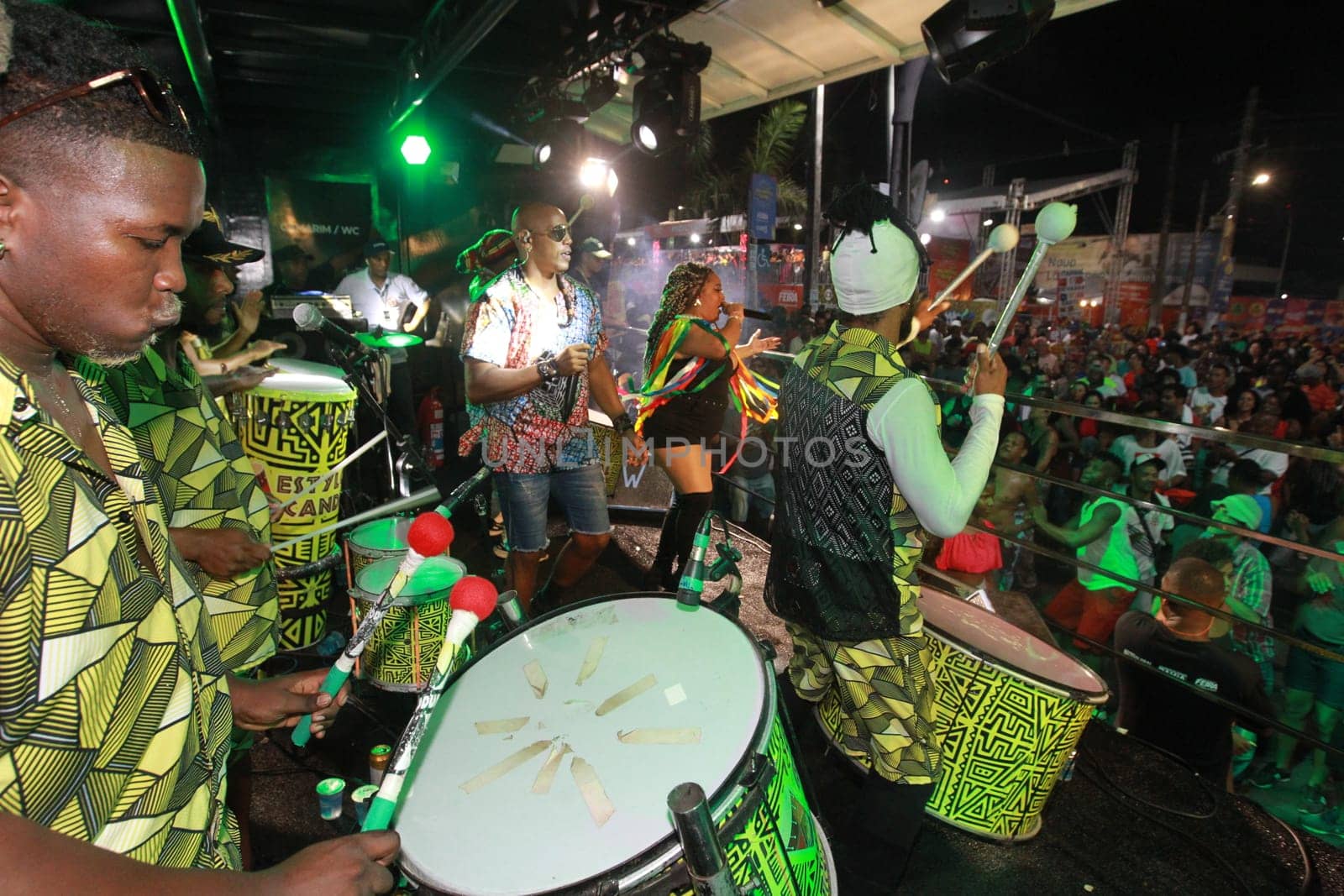 salvador, bahia, brazil - april 23, 2023: precursion band during micareta in the city of Feira de Santana.