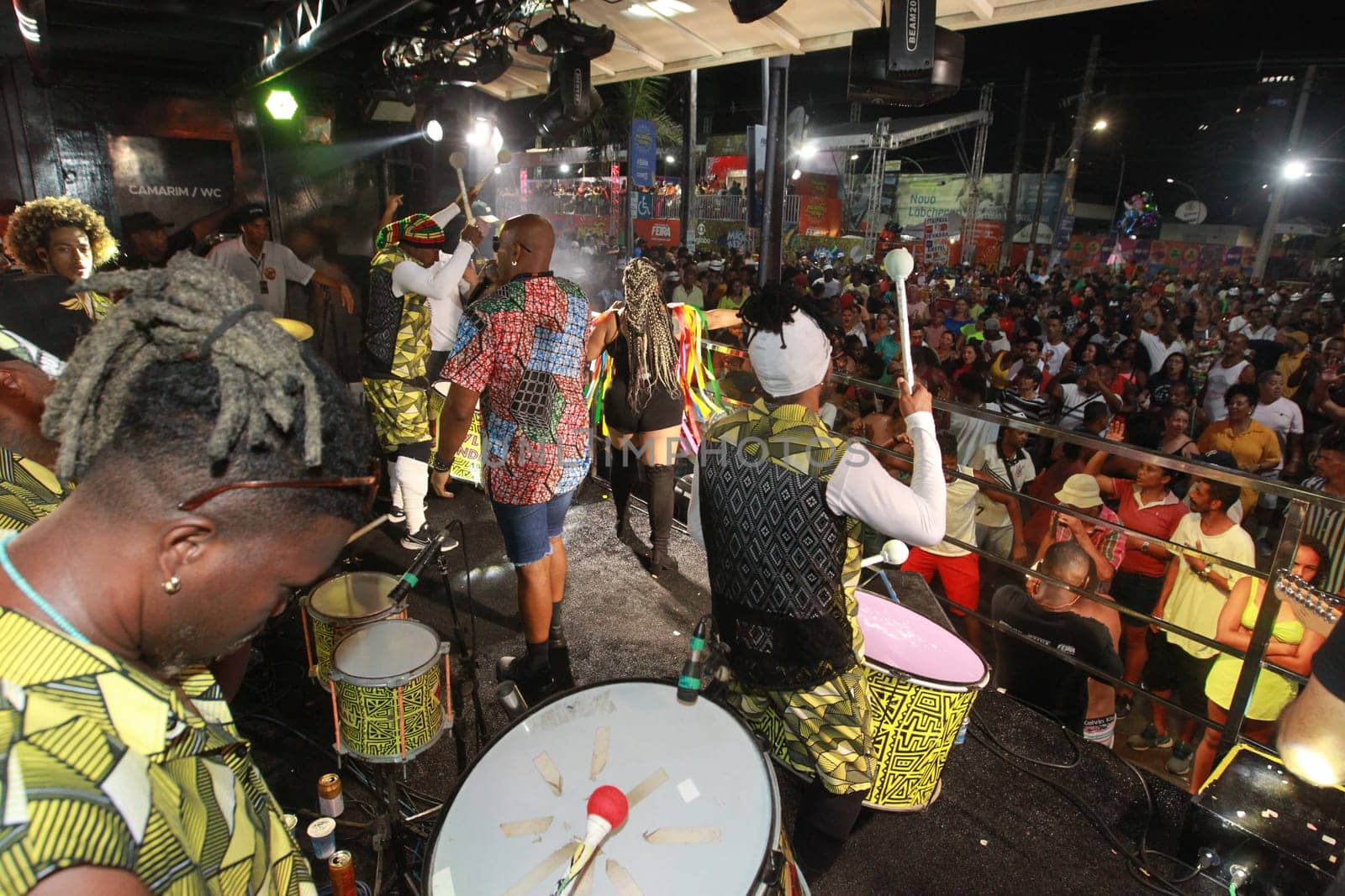 salvador, bahia, brazil - april 23, 2023: precursion band during micareta in the city of Feira de Santana.