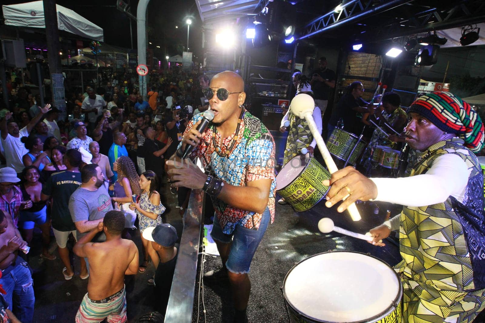 salvador, bahia, brazil - april 23, 2023: precursion band during micareta in the city of Feira de Santana.